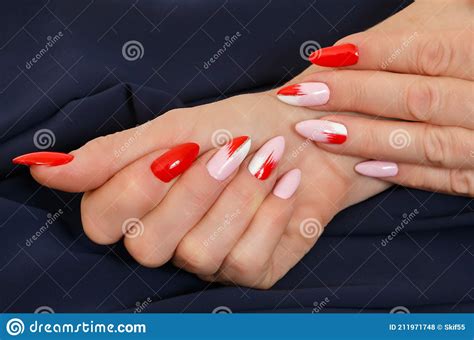 Female Hands Multicolored Manicure Closeup