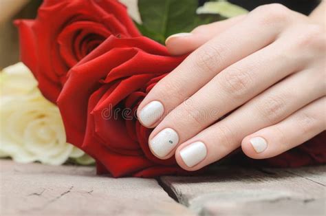 Female Hands Rose Nail Design