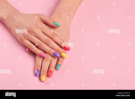 Female Hands Stylish Colorful Nails