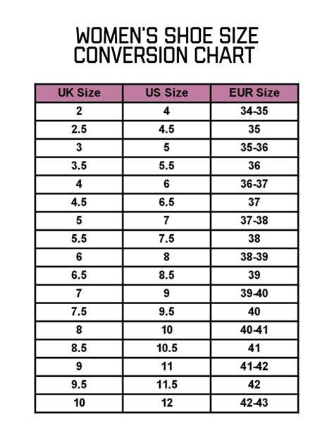 Female Shoe Size Chart