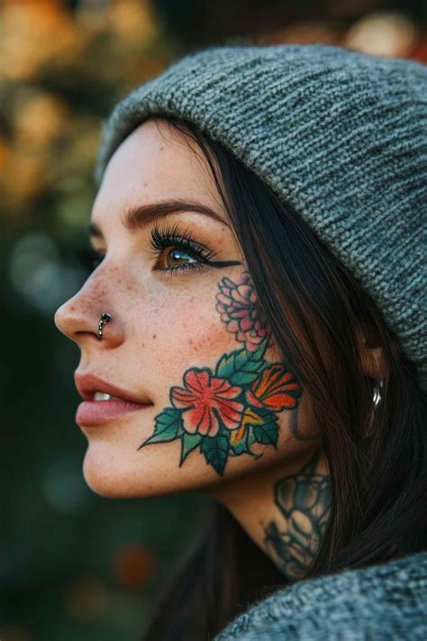 Female Small Side Face Tattoo