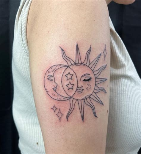 Feminine Sun Moon And Stars Tattoo