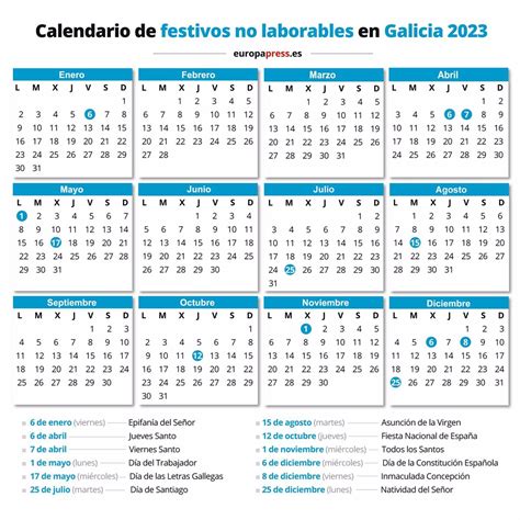 Feriados En Galicia 2023 ▷ Calendario Laboral 【GALICIA 2023】 para IMPRIMIR