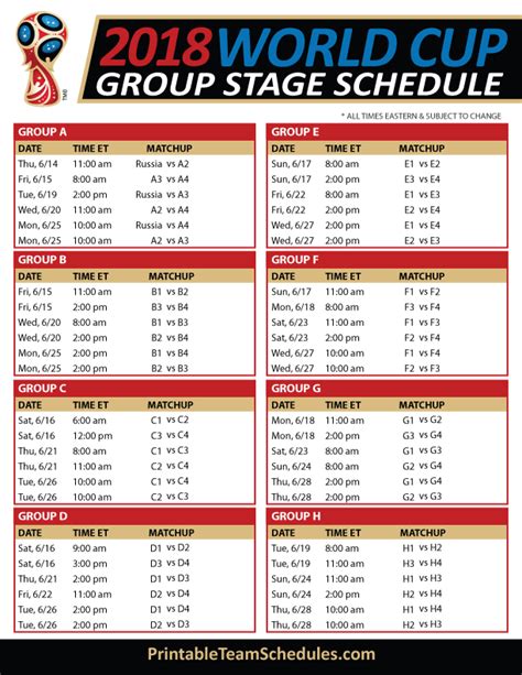 Fifa World Cup Schedule Printable