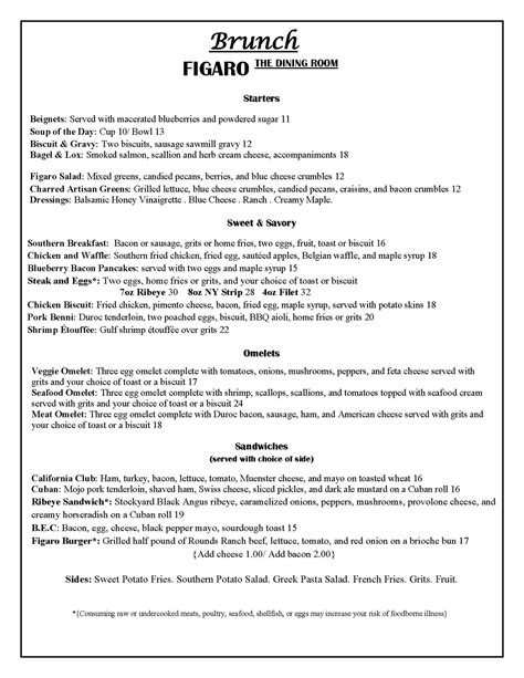 Figaro Dining Room Menu