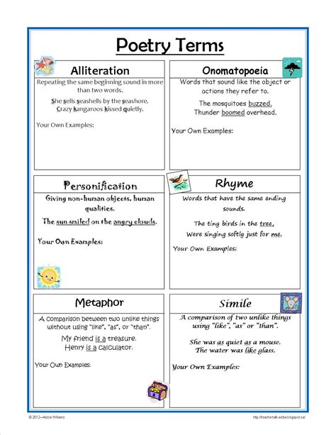 Figurative Language In Poetry Worksheets
