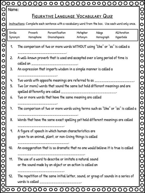 Figurative Language 4th Grade Worksheets