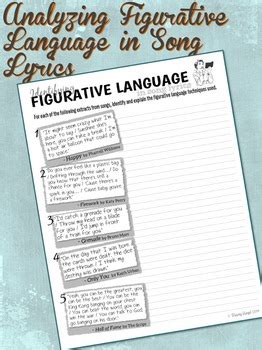 Figurative Language In Song Lyrics Worksheet