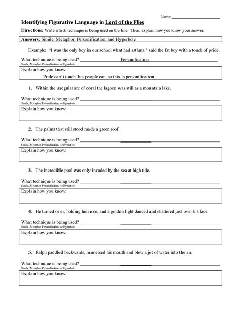 Figurative Language Review Worksheet - Worksheets For Home Learning