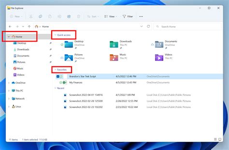 File Explorer Home Folder