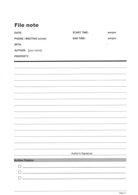 File Note Template Legal