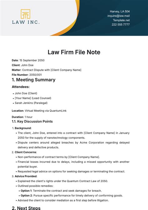File Note Template Legal