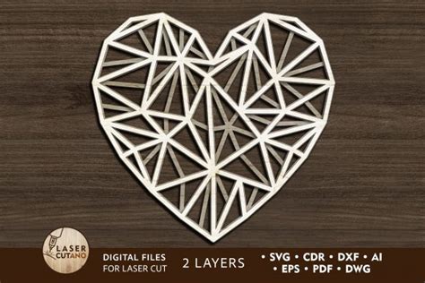 Download Files Laser Cut - Polygonal Heart Crafts