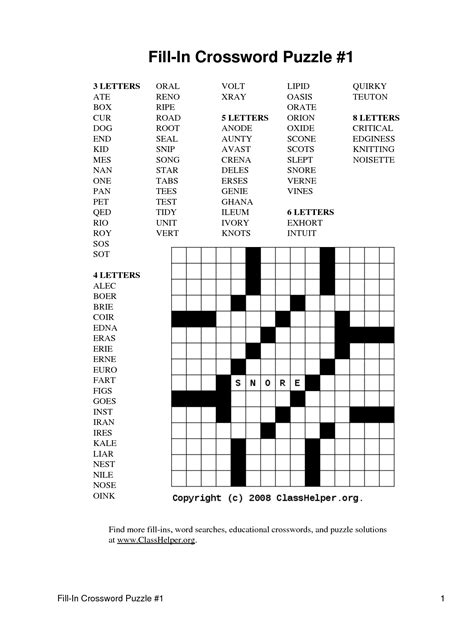 Fill In The Word Puzzles Printable