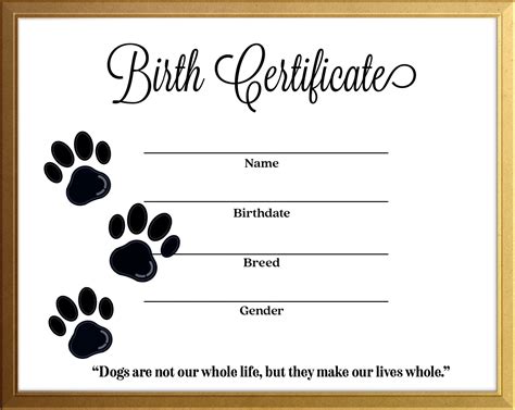Fill In Blank Printable Puppy Birth Certificate Pdf