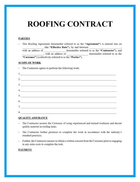 Fill In Blank Printable Roofing Contract Template
