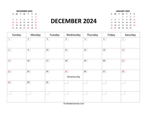Fillable December 2024 Calendar Pdf