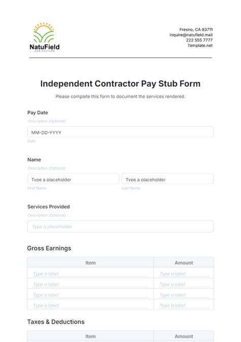 Fillable Independent Contractor Pay Stub Template – Free Editable ...