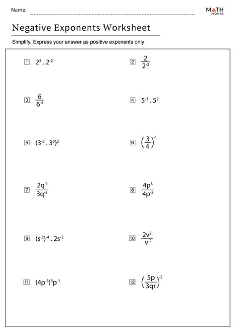 Fillable Online Zero and Negative Exponents Worksheet - Kidsmart