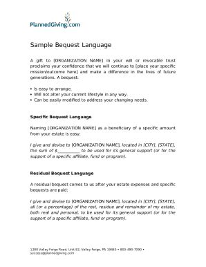 Fillable Online thewildlifecenter Sample Bequest Letter