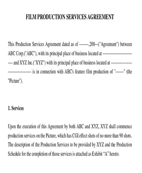 Film Production Agreement Contract Template