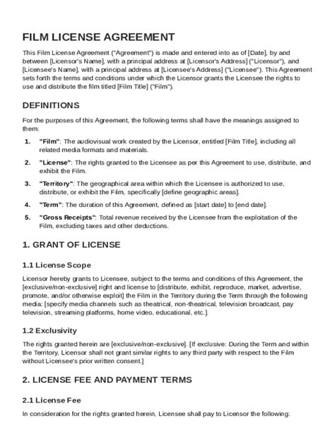 Film License Agreement Template