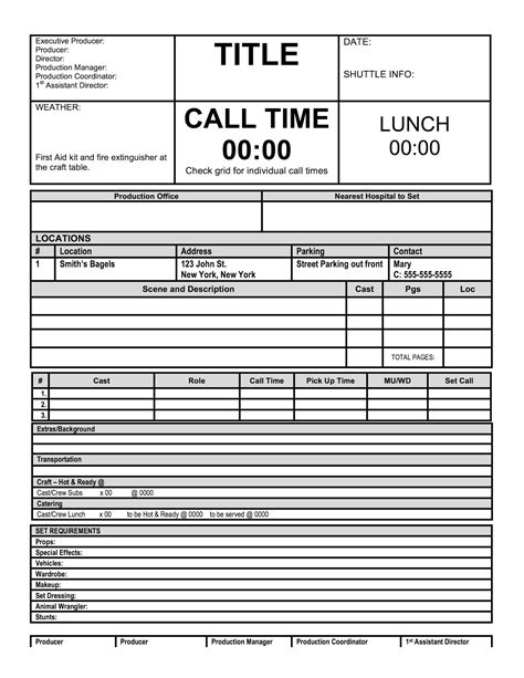 Film Production Sheet Template
