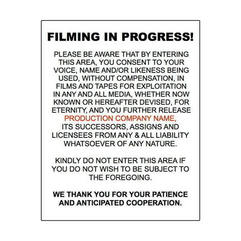 Filming In Progress Sign Printable