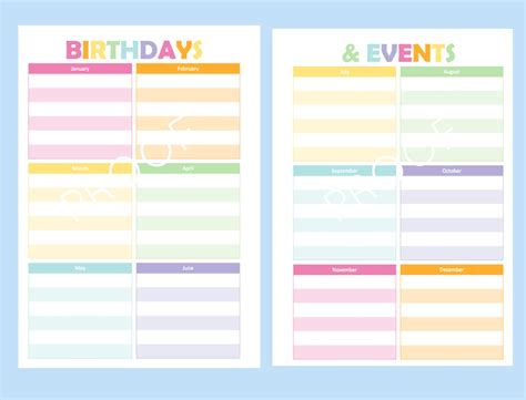 Filofax Birthday Calendar Printable