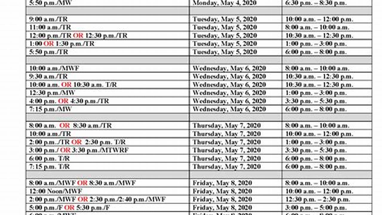Final Exam Schedule Spring 2025
