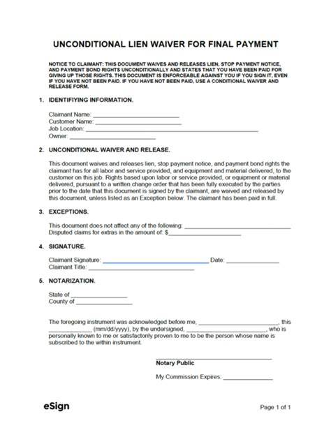 Final Waiver Of Lien Printable