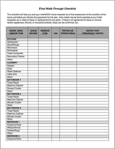 Final Walk Through Checklist Printable