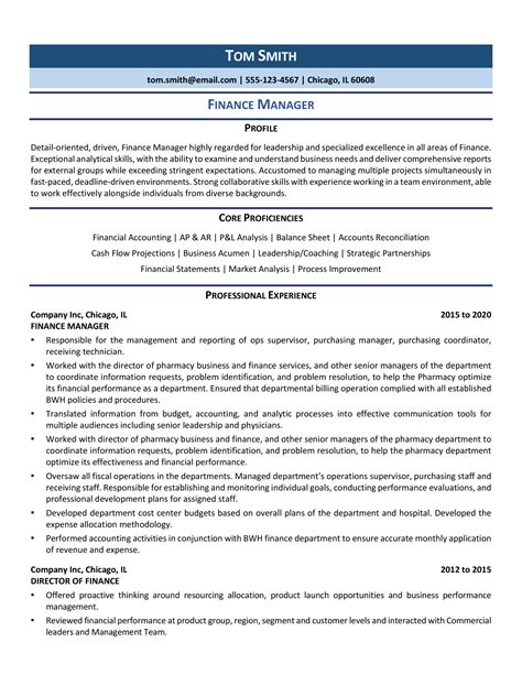 Finance Manager Resume Templates