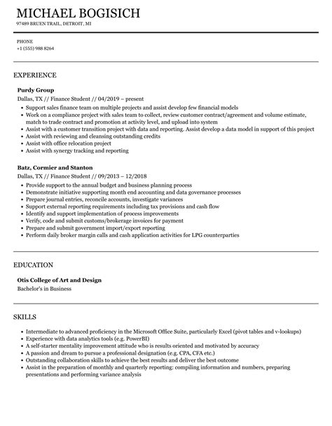 Finance Student Resume