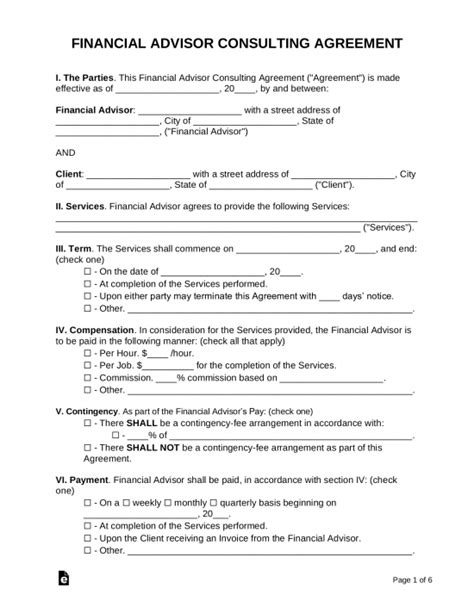 Printable Financial Advisor Employment Contract Sample Investment