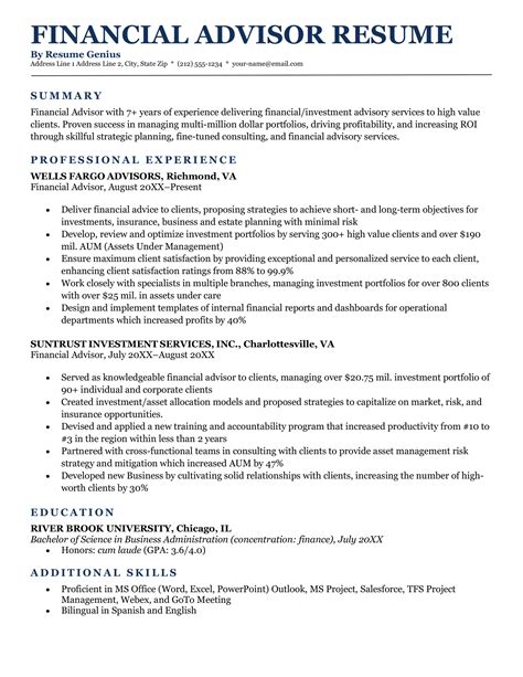 Financial Advisor Resume Sample