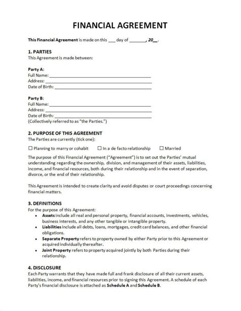 Financial Agreement Template Free
