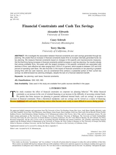 Financial Constraints And Cash Tax Savings
