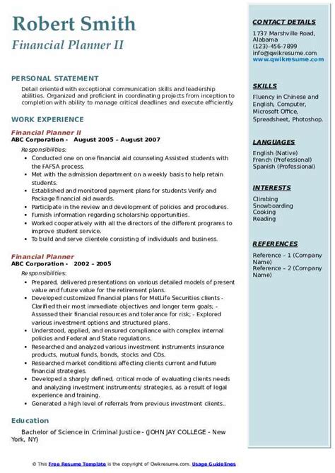 Financial Planner Resume Sample