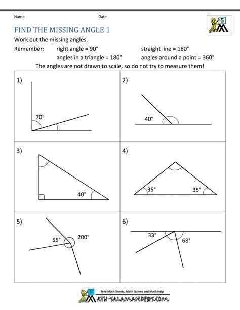 Find Missing Angles Worksheet