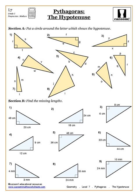 Find The Hypotenuse Worksheet