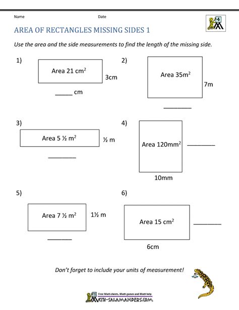 Find Missing Side When Given Area Worksheet