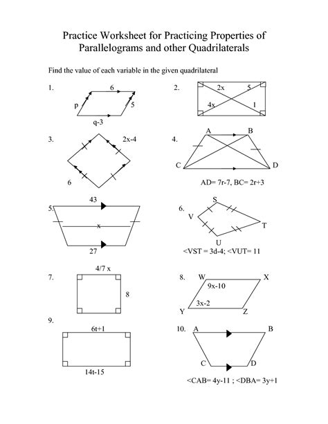 Find The Measurement Indicated In Each Parallelogram Worksheet Answers