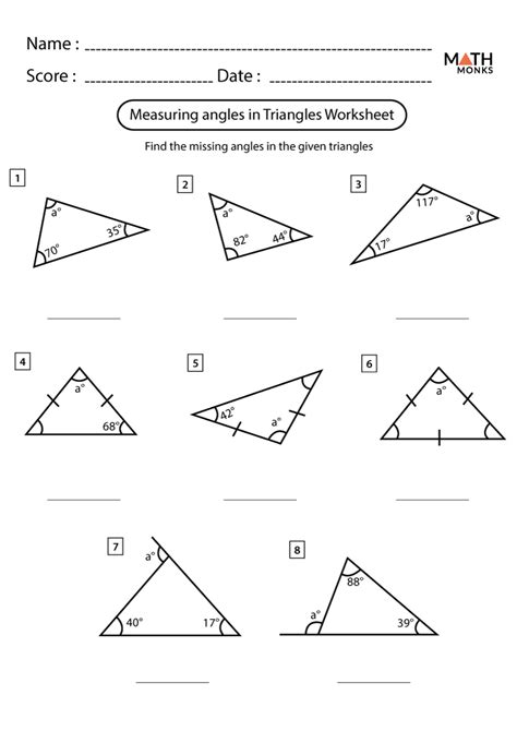 Find The Missing Angle Of A Triangle Worksheet