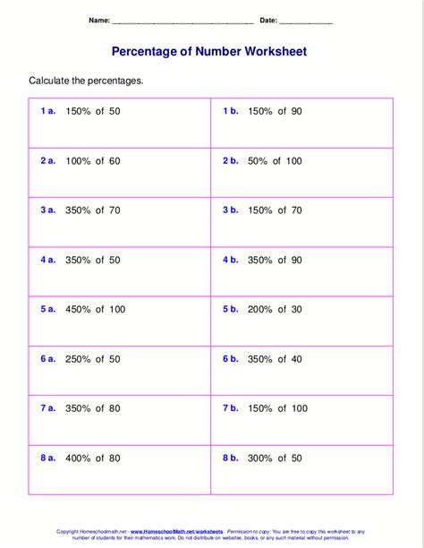 Find The Percentage Of A Number Worksheet