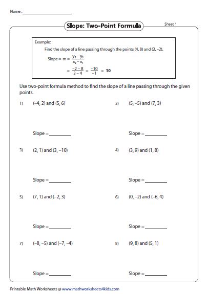 Find The Slope Between Two Points Worksheet