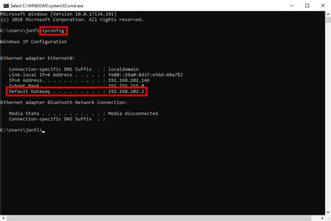 Find Your Default Gateway IP Address using IPCONFIG