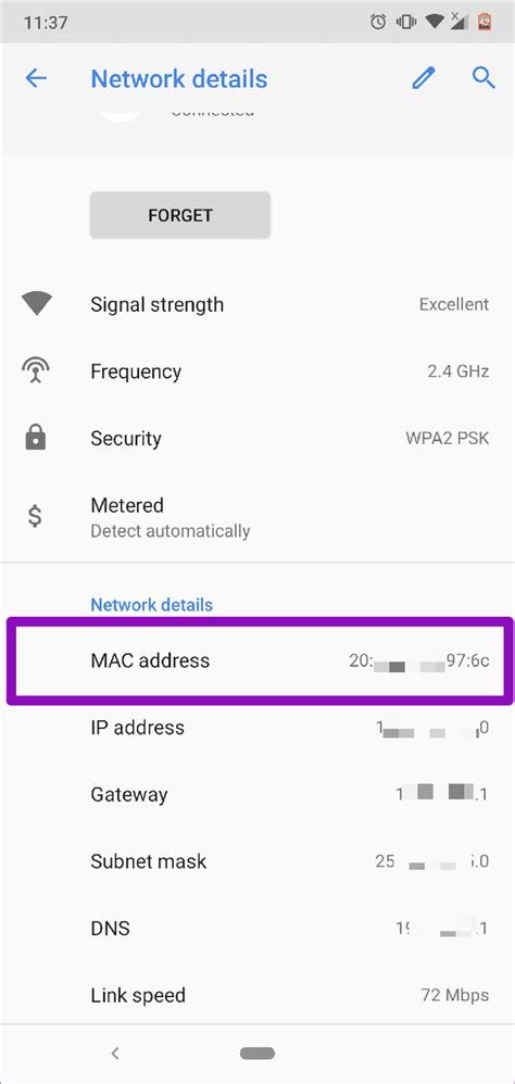 Finding Android MAC Address