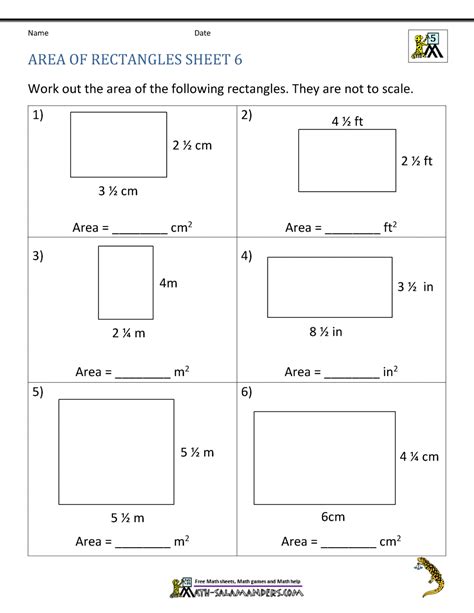 Finding Area Of Rectangle Worksheet