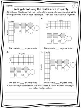 Discover Easy Learning: Distributive Property Worksheets for 3rd Grade Area Finding